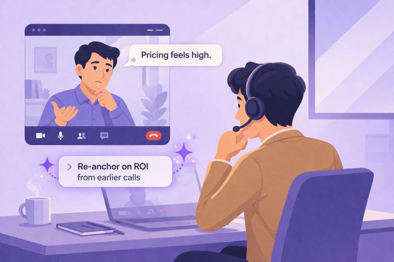 Sales rep on a video call as a buyer says Pricing feels high